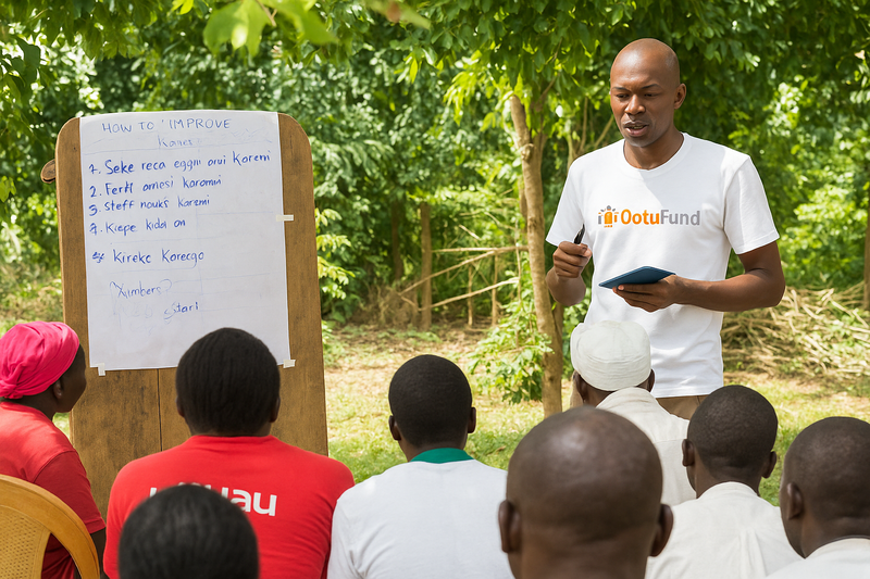OotuFund community education session with facilitator teaching about financial empowerment to local community members